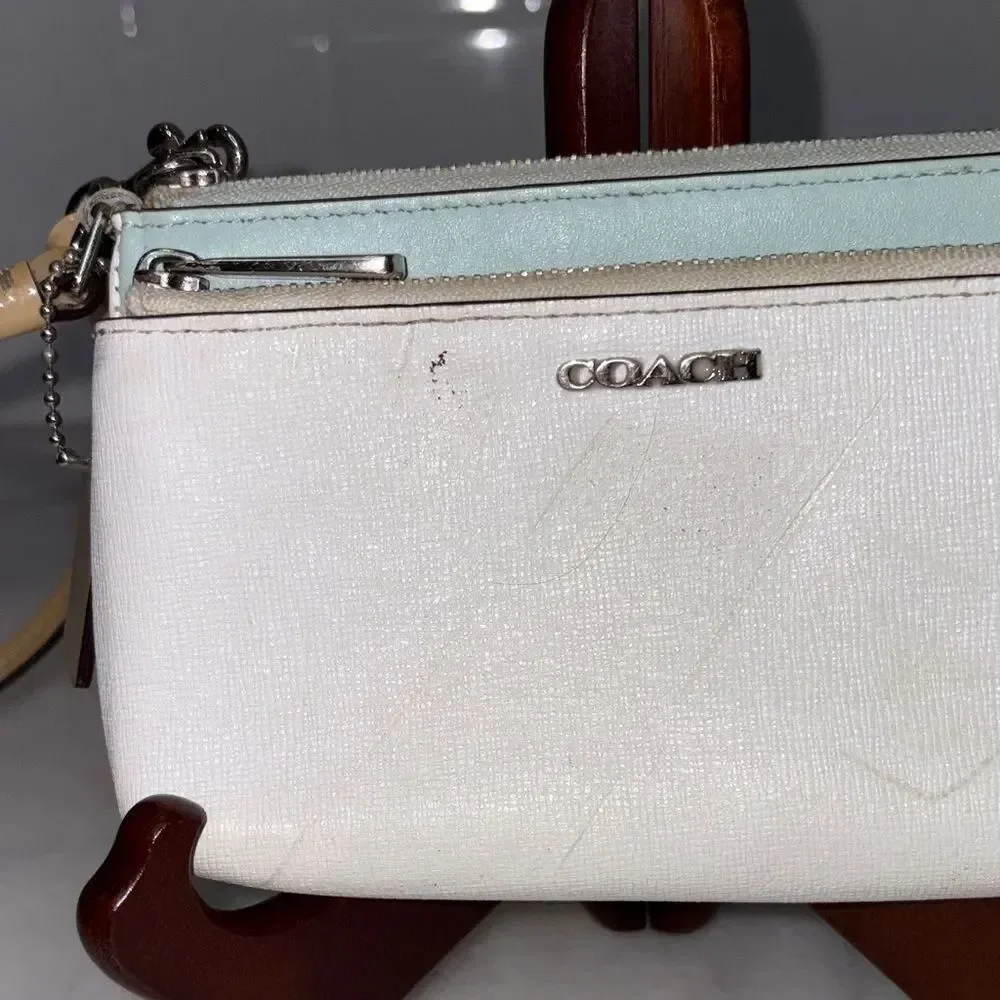 Coach Wristlet Bag Purse Cross Grain & Patent Leather Double Zipper Pouch Wallet